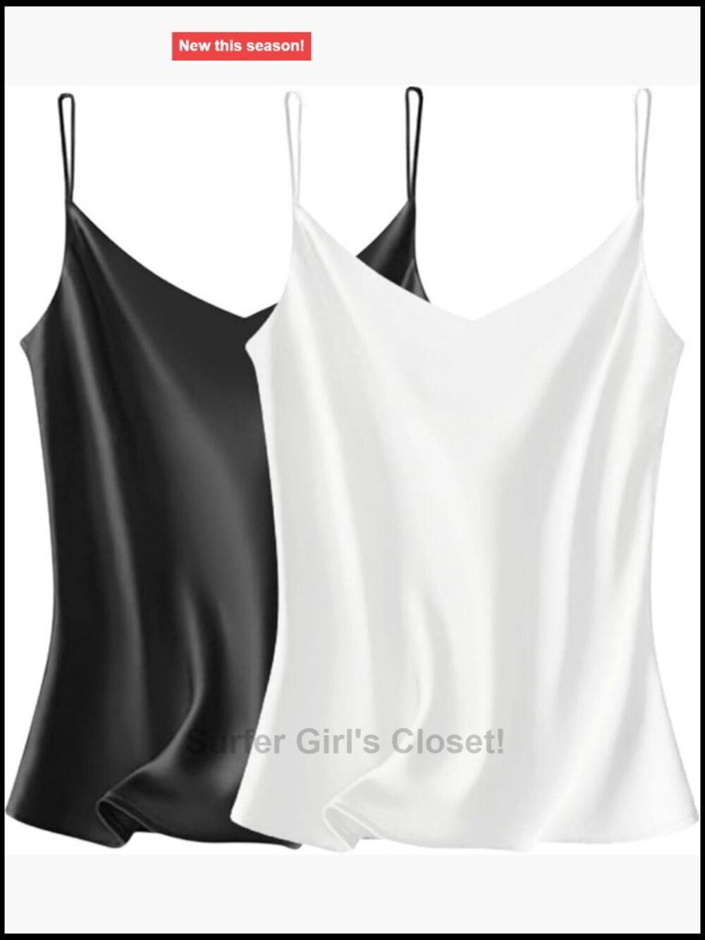 Silk Satin Camisole Top Women V Neck Tank Spaghetti Strap Adjustable